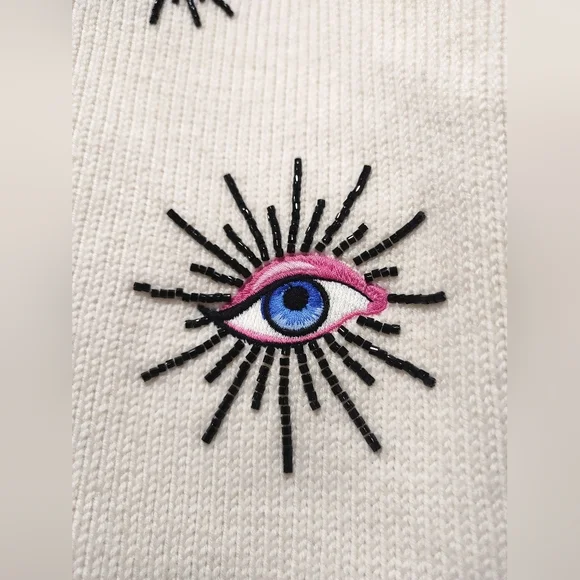 Alice + Olivia White Cardigan with Multicolor Embroidery BRADLEY SHORT EMBELLISH - Picture 9 of 11